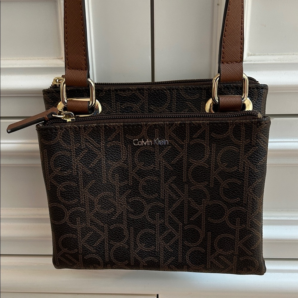 Calvin Klein Dark Brown Monogram Crossbody Bag